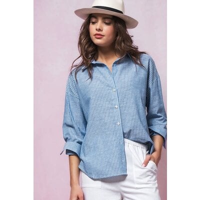 Trend Notes Linen Casual Striped Shirt
