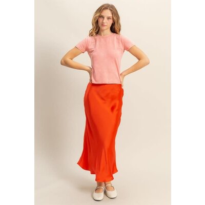 HYFVE High Waisted Satin Midi Skirt