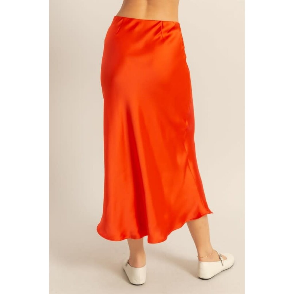HYFVE High Waisted Satin Midi Skirt DZ25C185 - Bootery Boutique
