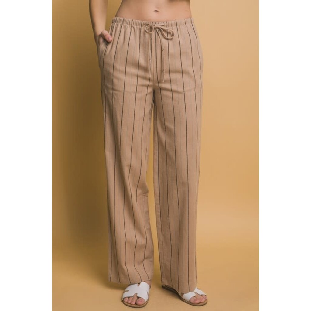 Love Tree Love Tree Stripe Drawstring Linen Pants
