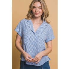Love Tree Love Tree Linen Short Sleeve Striped Shirt