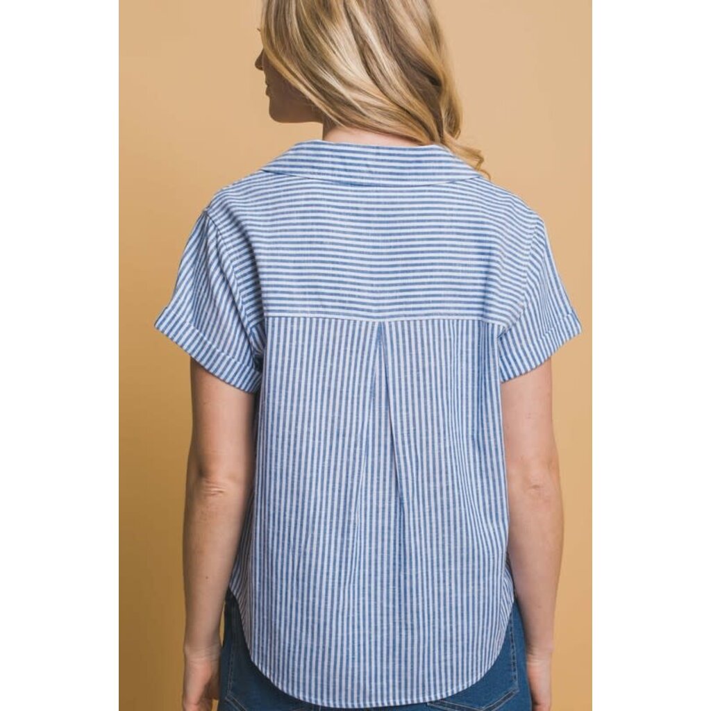 Love Tree Love Tree Linen Short Sleeve Striped Shirt