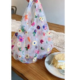 Swan Madchen Embroidered Floral Mesh Sheer Tote Handbag