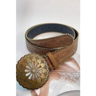 Swan Madchen Boho Carved Bucket PU Leather Belt