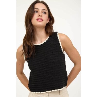 Blu Pepper Crochet Knit Sleeveless Sweater Top