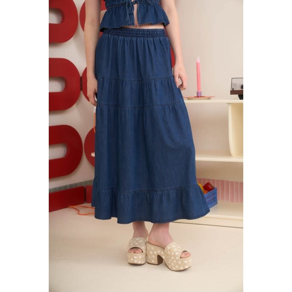 Blu Pepper Blu Pepper Elastic High Waist Tiered Midi Skirt