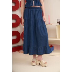 Blu Pepper Blu Pepper Elastic High Waist Tiered Midi Skirt