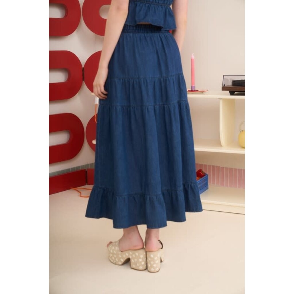 Blu Pepper Blu Pepper Elastic High Waist Tiered Midi Skirt