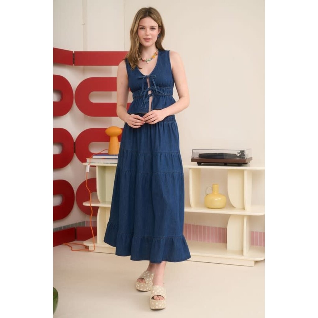 Blu Pepper Blu Pepper Elastic High Waist Tiered Midi Skirt