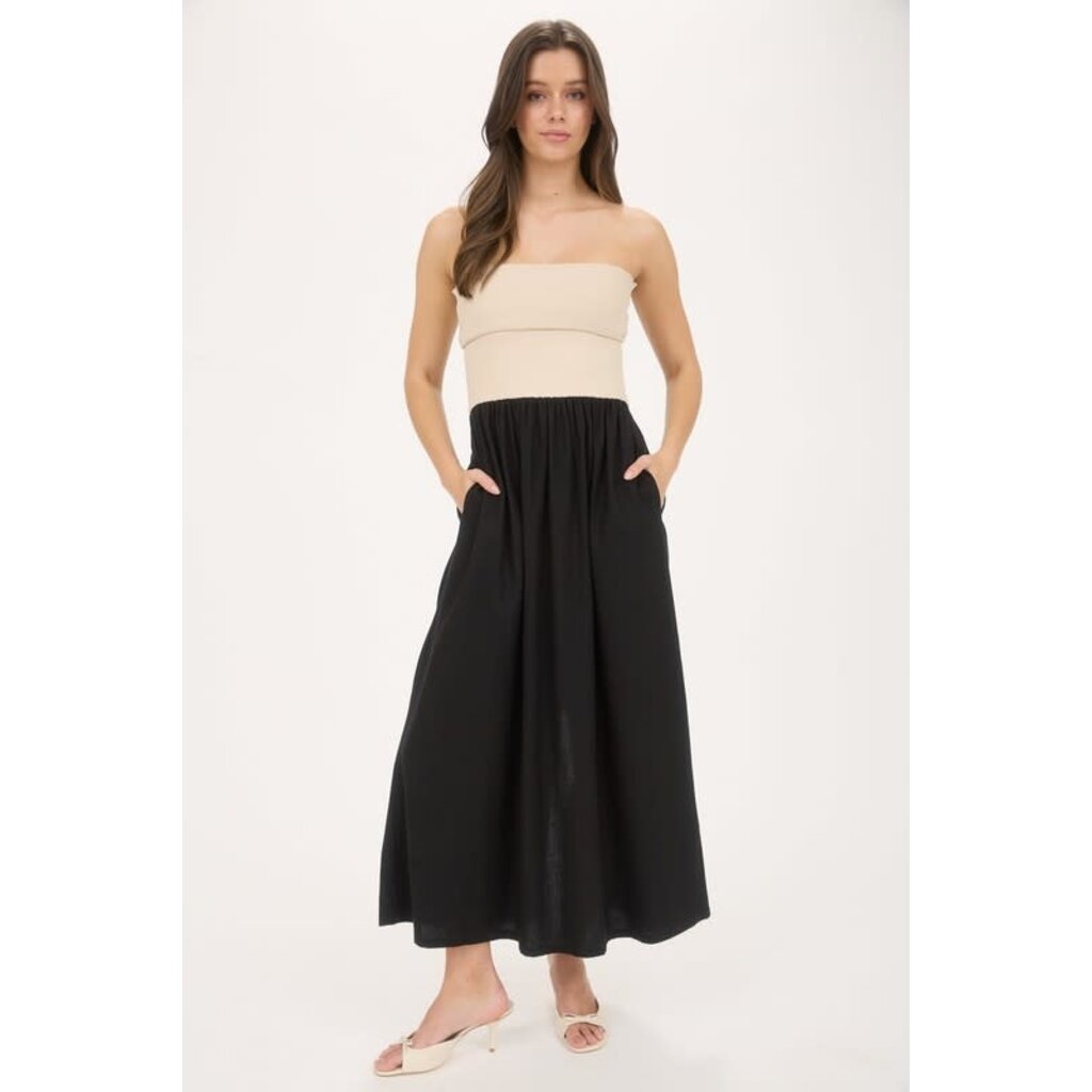 Blu Pepper Blu Pepper Strapless Fold Over Midi Dress