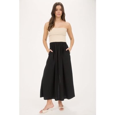 Blu Pepper Strapless Fold Over Midi Dress