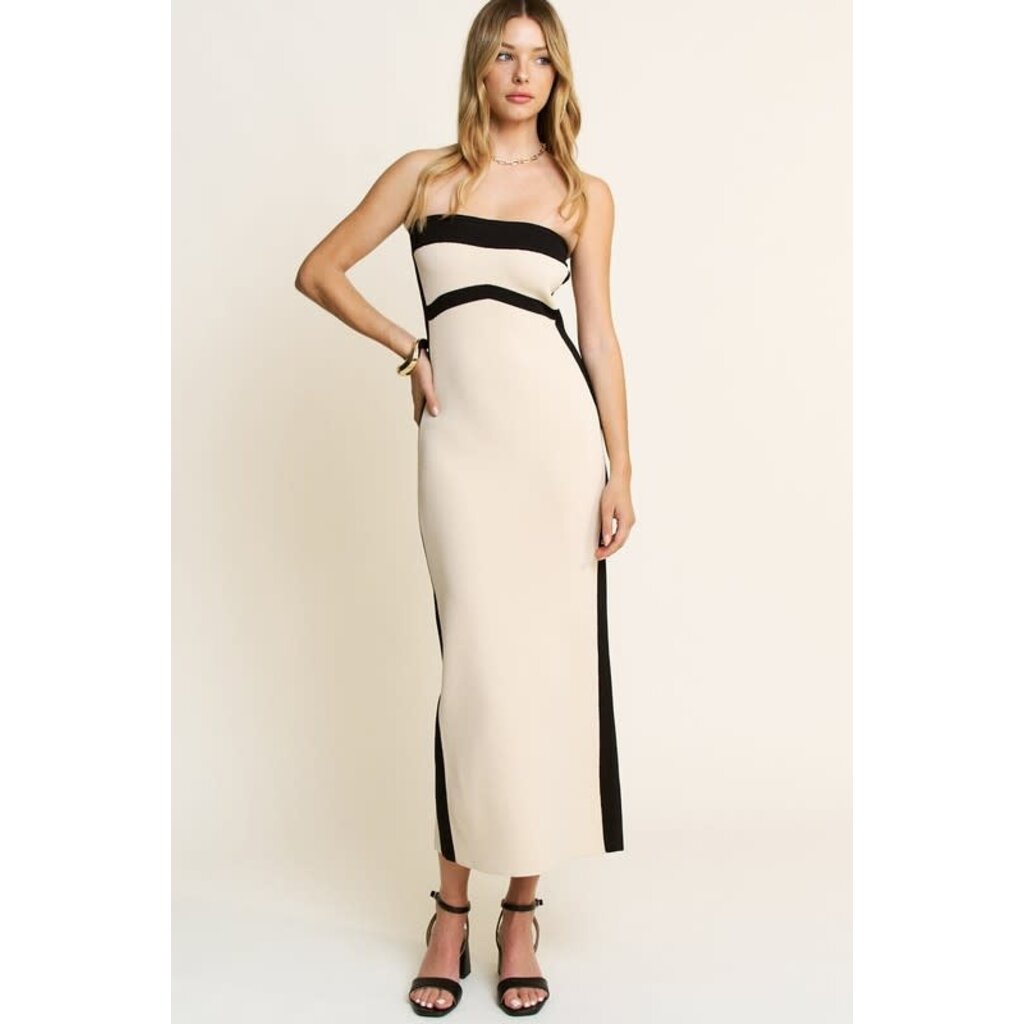 Hersy Hersy Ribbed Knit Colorblock Midi Tube Dress