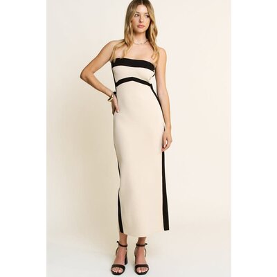 Hersy Ribbed Knit Colorblock Midi Tube Dress