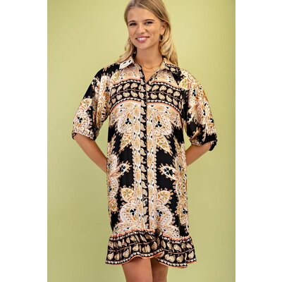 Gigio Mirrored Scarf Print Shirt Dress
