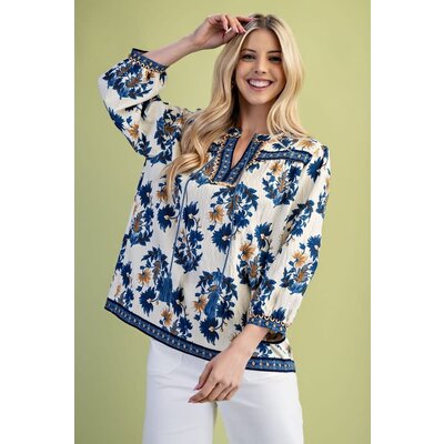 Gigio Floral  Print 3/4 Length Sleeve Blouse