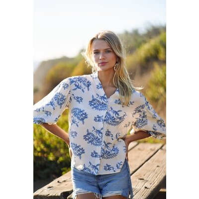 Gigio Button Down Blouse with 3/4 Balloon Sleeve