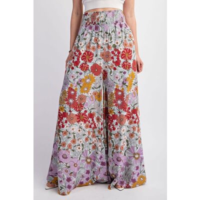 Gigio Flare Wide and Waist Smocked Long Pants
