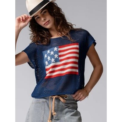 Trend Notes USA Flag Knit Mesh Top