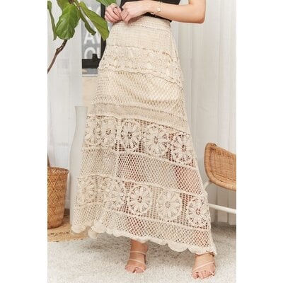 Adora Crochet Lace Waist Tie Maxi Skirt