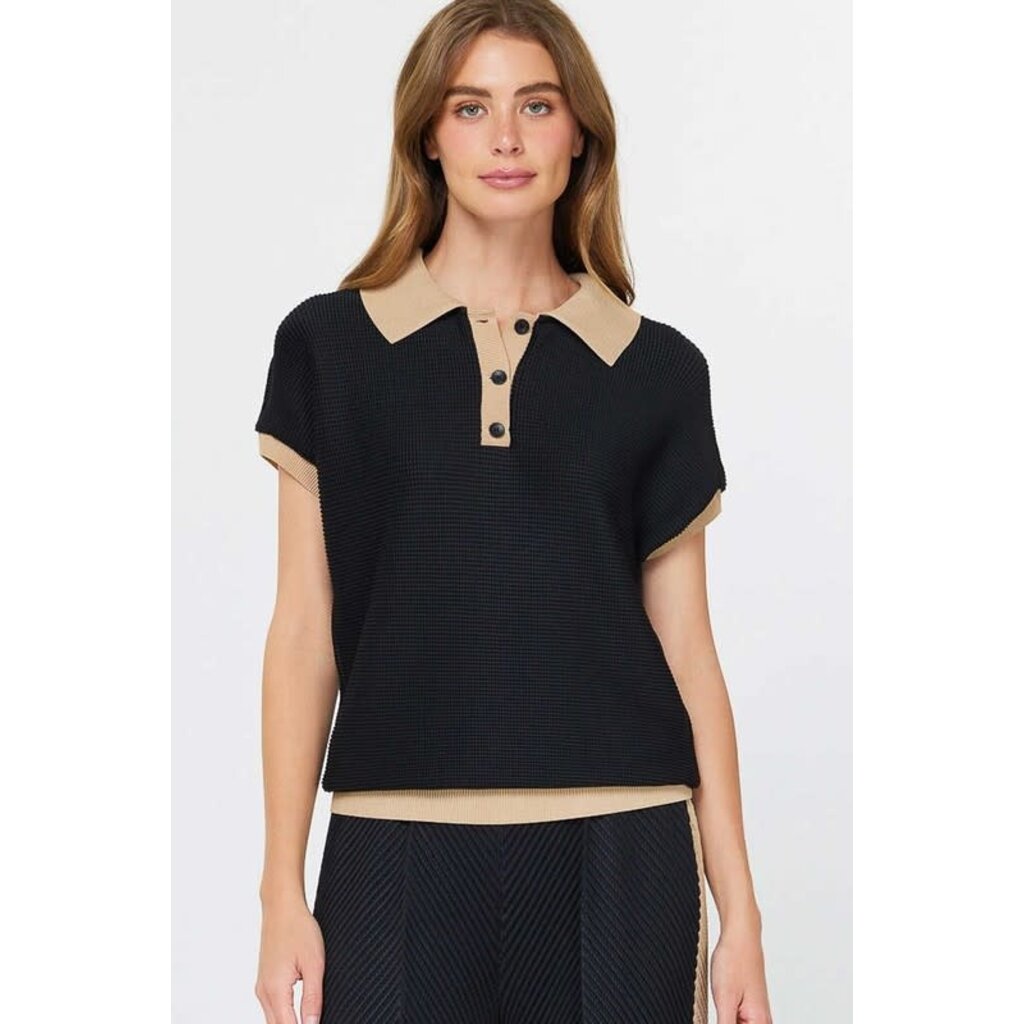 Current Air Current Air Polo Dolman Sleeve Pleated Top
