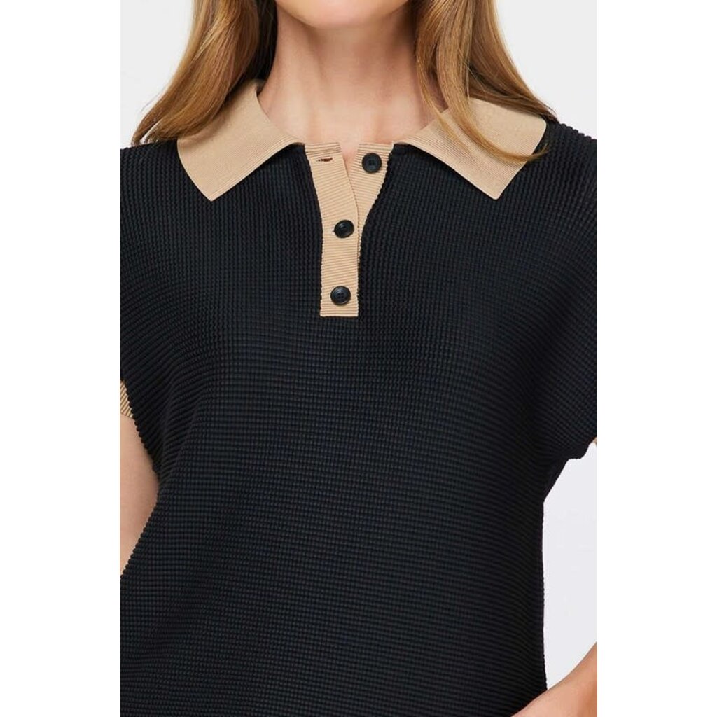 Current Air Current Air Polo Dolman Sleeve Pleated Top