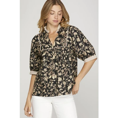 She + Sky Short Sleeve Printed Top