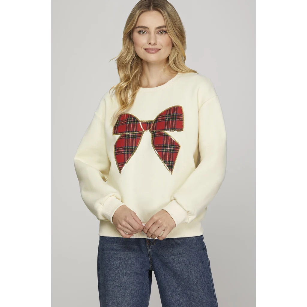 She + Sky She + Sky Christmas Plaid Bow Knit Top