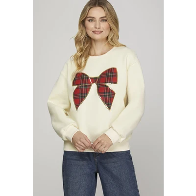 She + Sky Christmas Plaid Bow Knit Top