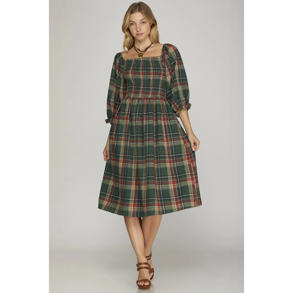 She + Sky She + Sky Checker Woven Midi Dress with Pockets