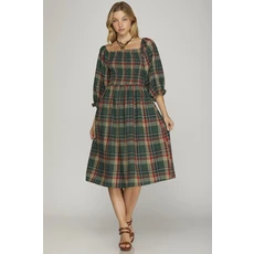 She + Sky She + Sky Checker Woven Midi Dress with Pockets