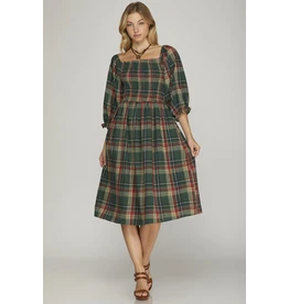 She + Sky Checker Woven Midi Dress with Pockets