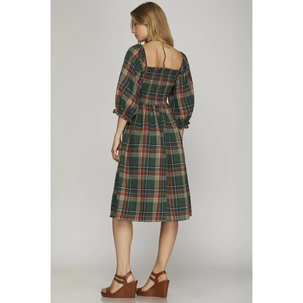 She + Sky She + Sky Checker Woven Midi Dress with Pockets