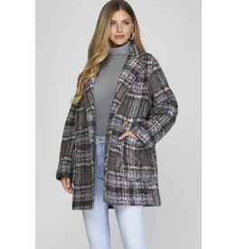 She + Sky Double Breasted Plaid Coat Jacket