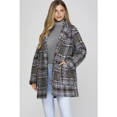 She + Sky Double Breasted Plaid Coat Jacket