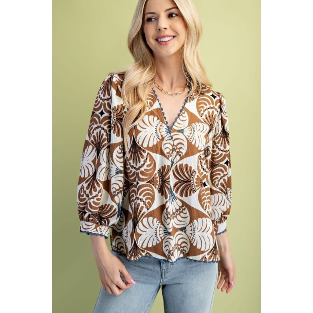 Gigio Gigio Printed V Neck Blouse