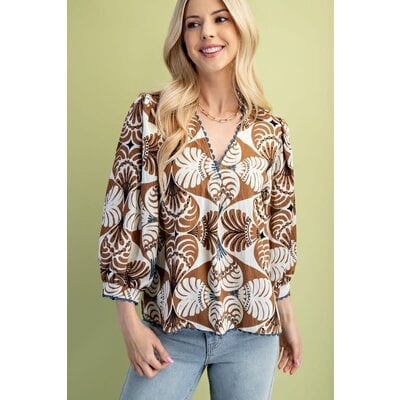 Gigio Printed V Neck Blouse