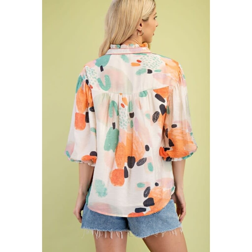 Gigio Gigio Printed Blouse with Gathered Balloon Sleeves
