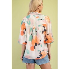 Gigio Gigio Printed Blouse with Gathered Balloon Sleeves