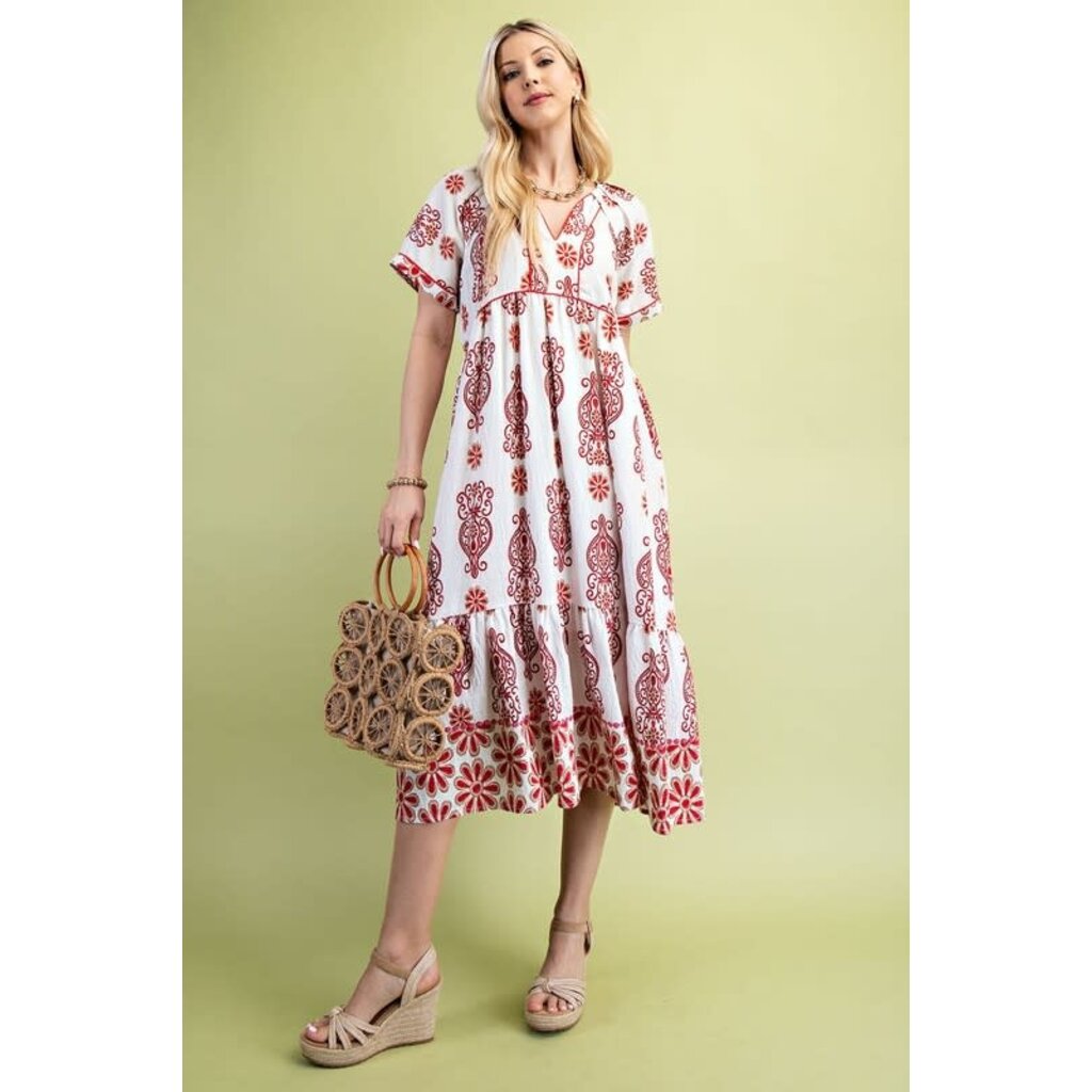 Gigio Gigio V Neck Mixed Media Print Dress