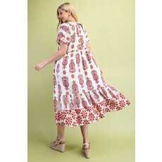 Gigio Gigio V Neck Mixed Media Print Dress