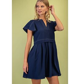 Gigio Soft Pleated Flutter Sleeve Dress