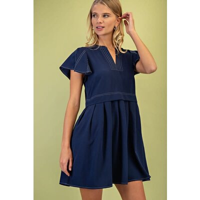 Gigio Soft Pleated Flutter Sleeve Dress