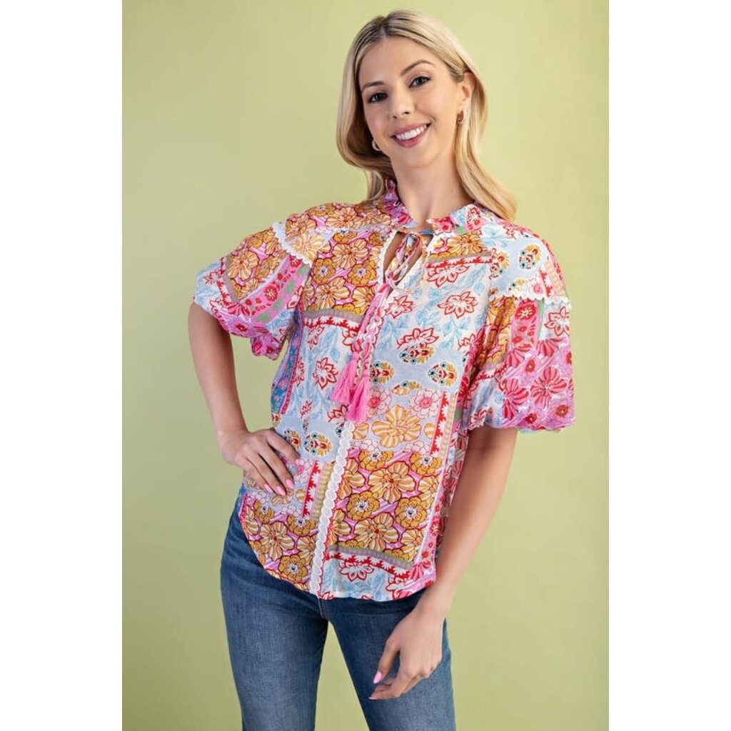 Gigio Gigio Mixed Print Puff Sleeve Top