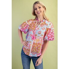 Gigio Gigio Mixed Print Puff Sleeve Top