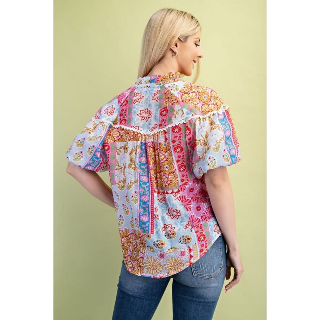 Gigio Gigio Mixed Print Puff Sleeve Top