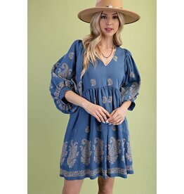 Gigio Paisley Embroidered Mini Dress