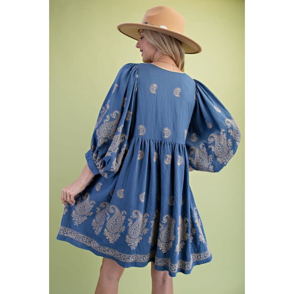 Gigio Gigio Paisley Embroidered Mini Dress
