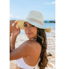 Aili's Corner Fray Edge Ribbon Accent Panama Fedora Hat