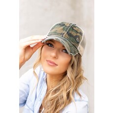 Aili's Corner Aili's Corner Camo Distressed Baseball Cap