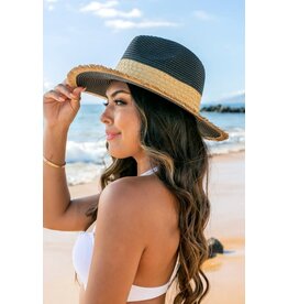 Aili's Corner Fray Edge Rattan Band Straw Panama Fedora Hat